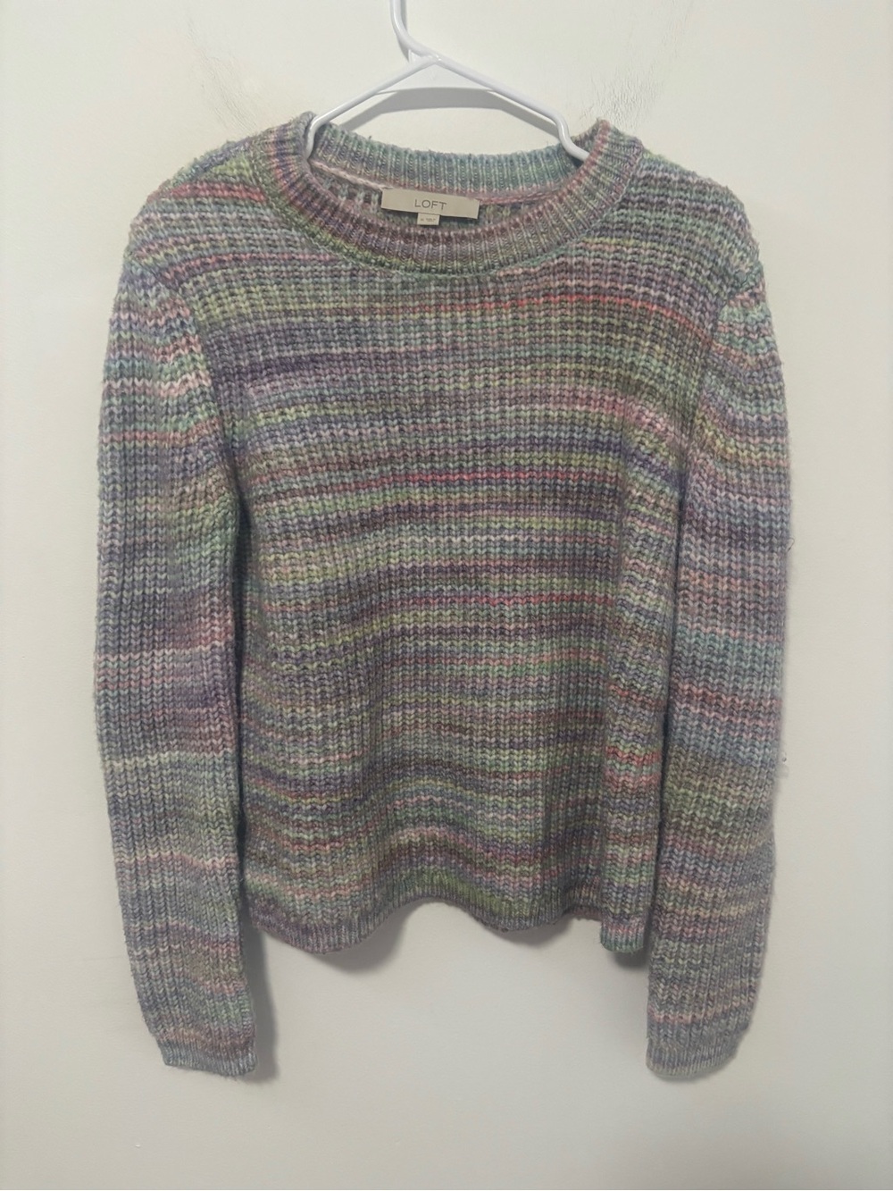 LOFT Pastel Multi-Color rainbow Ribbed Crewneck Sweater - Picture 1 of 5